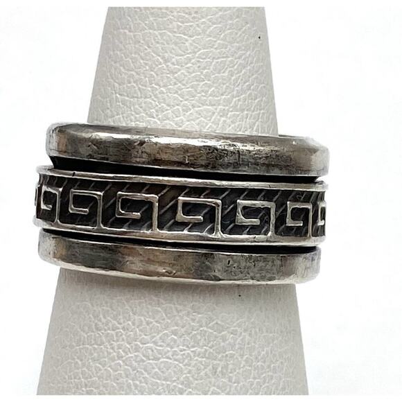 925 Sterling Silver Ring Spinner Greek Key Design Women’s 5.5 Artisan 9.08g - Picture 6 of 13